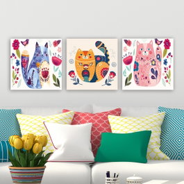 Wallity P122440 Conjunto de 3 Pinturas Decorativas en Lienzo Multicolor